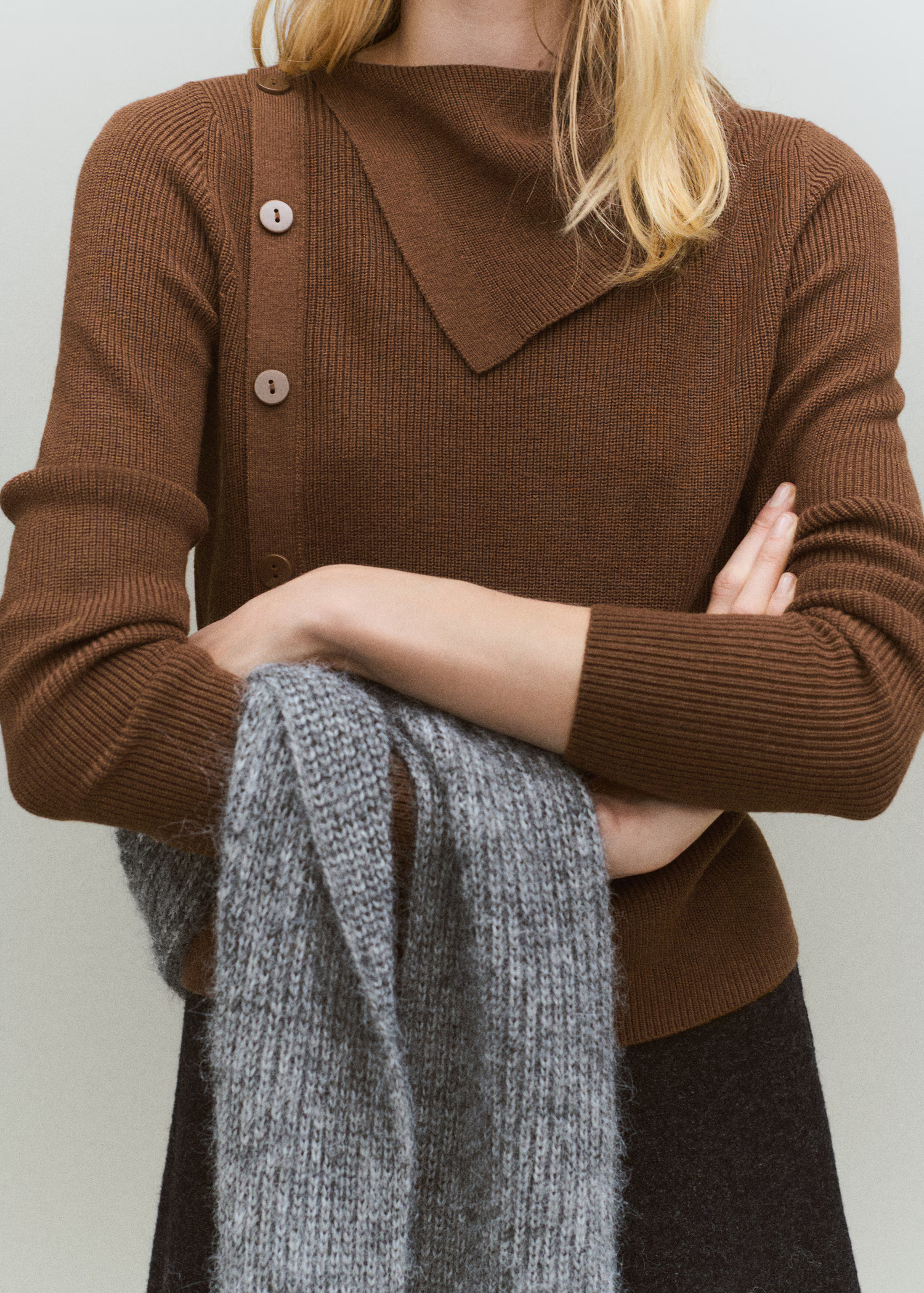 Sweater with asymmetrical neck and buttons - Women | MANGO United Kingdom | MANGO (UK)