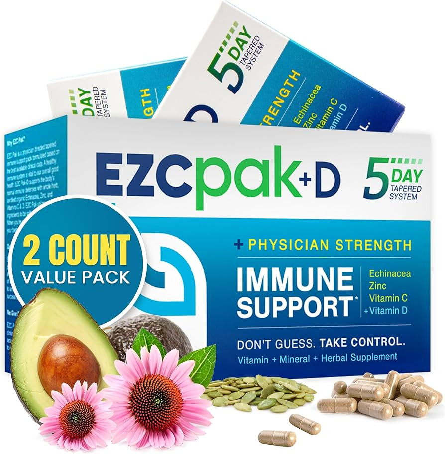 EZC Pak 5-Day Immune System Booster with Echinacea, Vitamin C, Zinc & Vitamin D - Tapered Immune ... | Amazon (US)