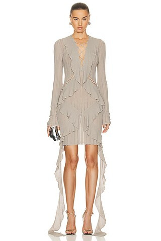 Dion Lee Snakeskin Ruffle Mini Dress in Grey | FWRD 