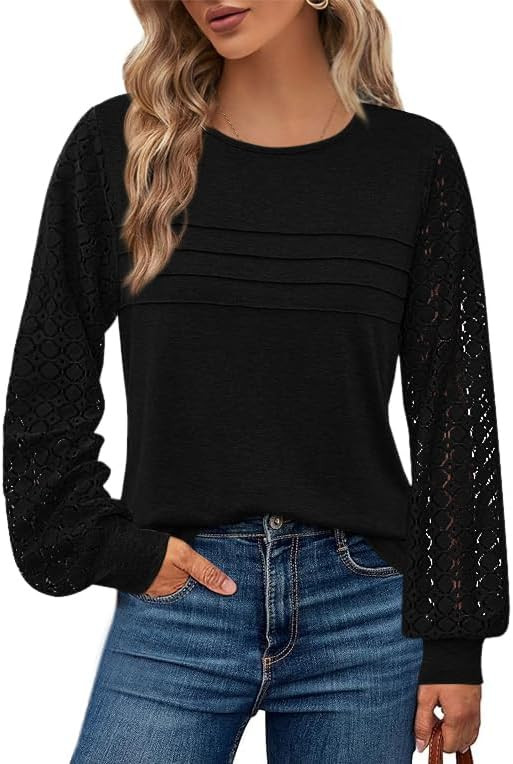 BTFBM Women's Long Sleeve Shirts Dressy Lace Fall Tops 2026 Trendy Business Casual T-Shirts Cute ... | Amazon (US)