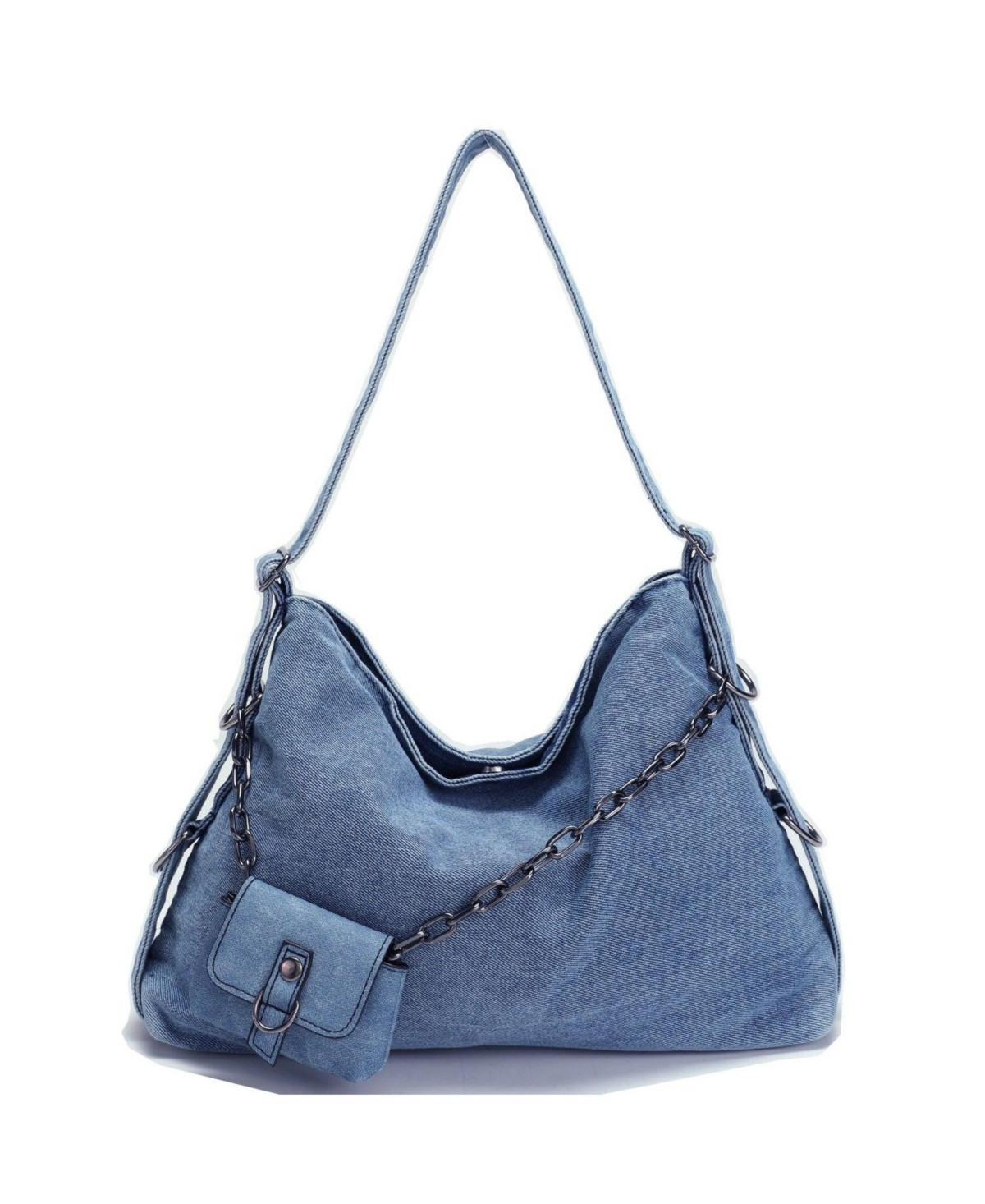 Susu Women's Drift Hobo Bag Slouchy Shoulder Bag Crossbody Purse Casual Washed Denim Handbag with Chain Accent - Light blue/light wash denim | Macy's