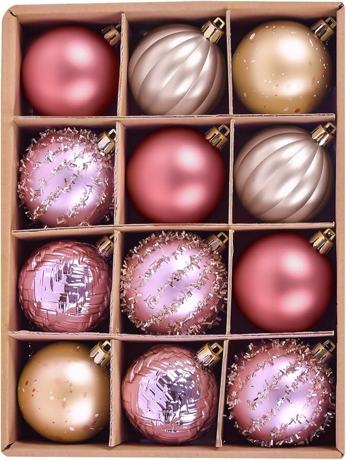 Beinhome 12pcs 60mm Christmas Ball Ornaments Set, Red Pink and Gold Christmas Tree Ornaments Shat... | Amazon (US)