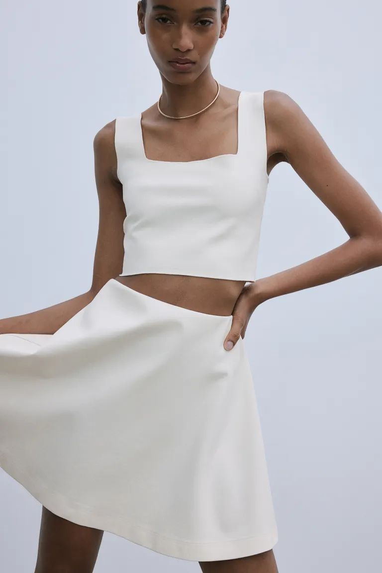 A-line Skirt - High waist - Short - Cream - Ladies | H&M US | H&M (US + CA)