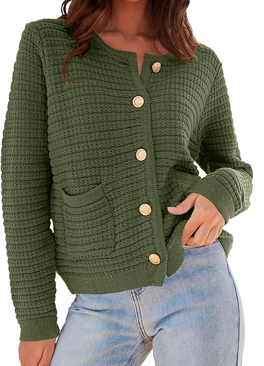 ANRABESS Women's Cardigan Sweaters 2023 Fall Open Front Long Sleeve Button Down Chunky Knit Cropp... | Amazon (US)