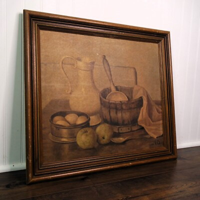 Vintage Wood Framed Signed Kitchen Fruits Still Life Monochrome Art Print 19x21 | eBay US
