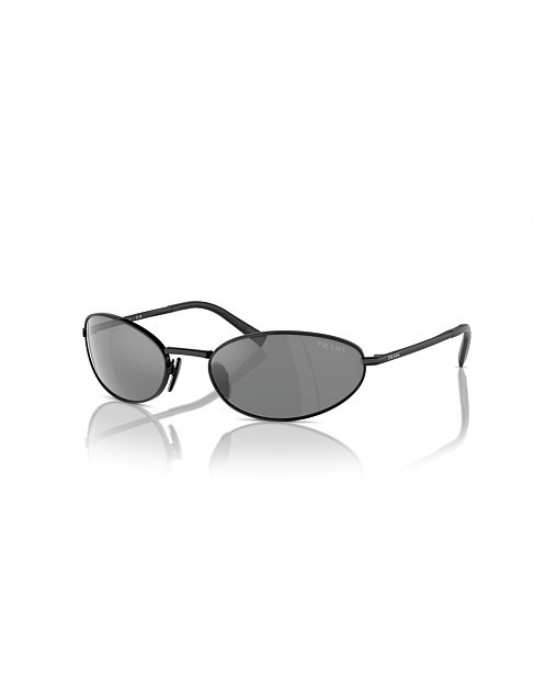 Prada Oval Black Grey Mirror Silver Female Sunglasses | David Jones | David Jones (Australia & New Zealand)