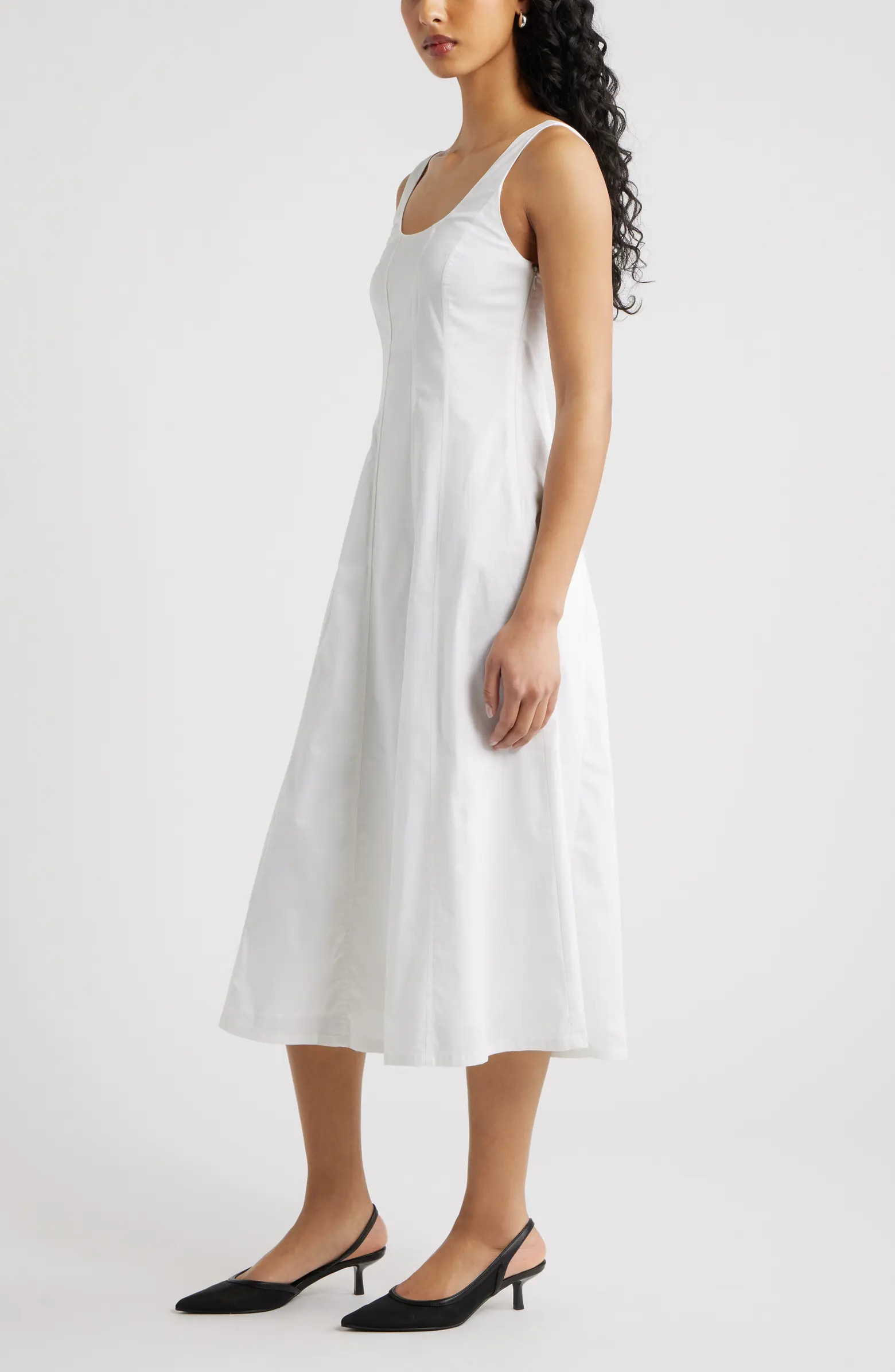 Seamed Strech Cotton Poplin Midi Dress | Nordstrom