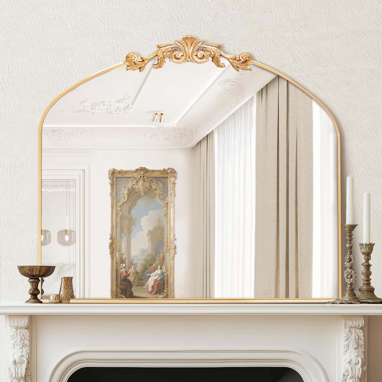 MISSDAY Vintage Gold Baroque Mirror for Wall, 36"X30" Arched Antique Wall Mirror with Elegant Car... | Amazon (US)