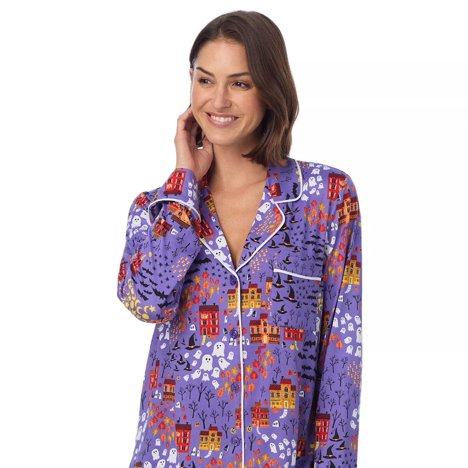 Women's Beauty Sleep Social Halloween 2-Piece Cozy Notch Long Sleeve Pajama Top & Pajama Pants Se... | Kohl's