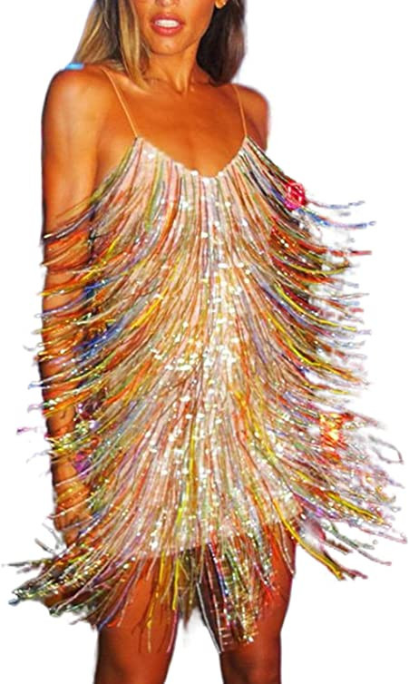 Mtsebmves Women Spaghetti Strap Dress Multicolored Dress Multicolor Dress Colorful Dress | Amazon (US)