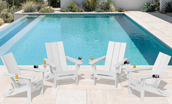 SERWALL Modern Folding Adirondack Chair Set of 4, All Weather Resistant Outdoor Adirondack Chair ... | Amazon (US)
