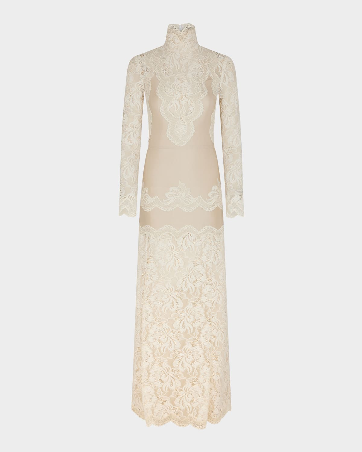 Lace Turtleneck Long-Sleeve Illusion Maxi Dress | Neiman Marcus