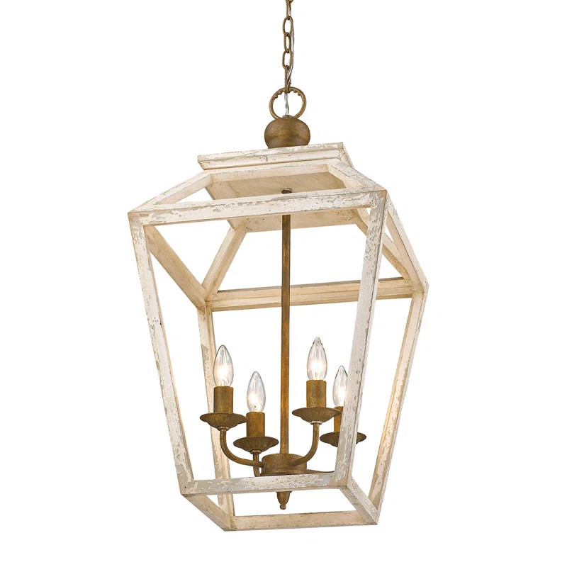 Massillon 4 - Light Lantern Geometric Chandelier with Wood Accents | Wayfair North America