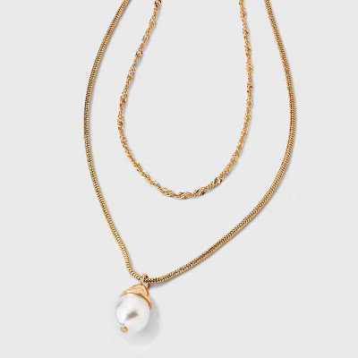 Capped Pearl Drop Multi-Strand Necklace - A New Day™ Gold | Target