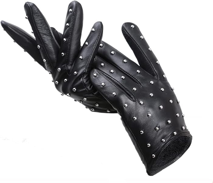Pulcykp Ladies Studded Faux Sheepskin Thin Warm Winter Motorcycle Gloves Black XL | Amazon (US)