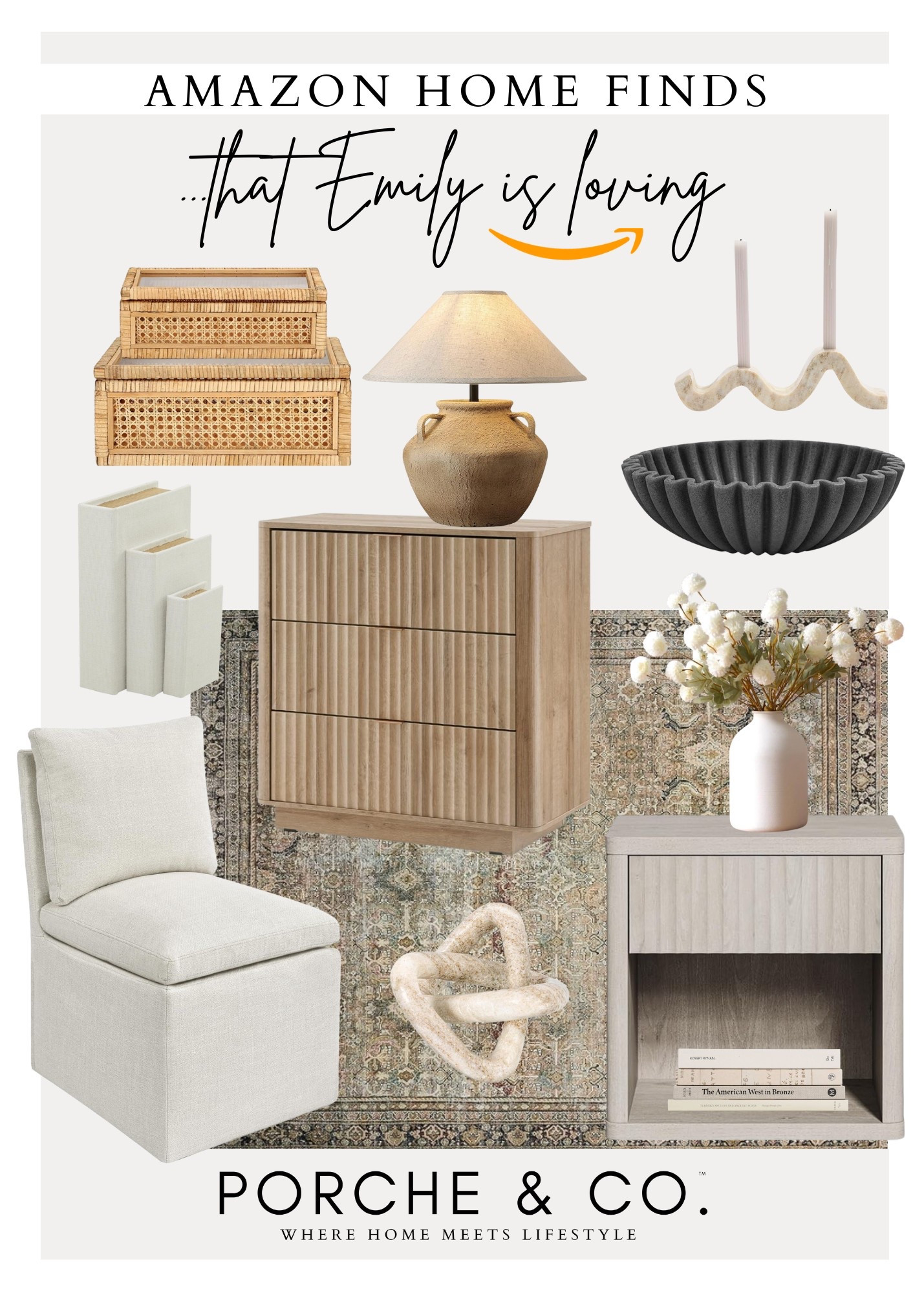 Amazon prime home favorites, furnishing decor that Emily is loving… Nightstands, fluted, dresser, vintage rug, upholstered, side chair, stacked decor, boxes and books, fluted bowl, candlesticks, vintage style lamp, and marble decor piece! 🤍✨

#LTKHome #LTKSaleAlert