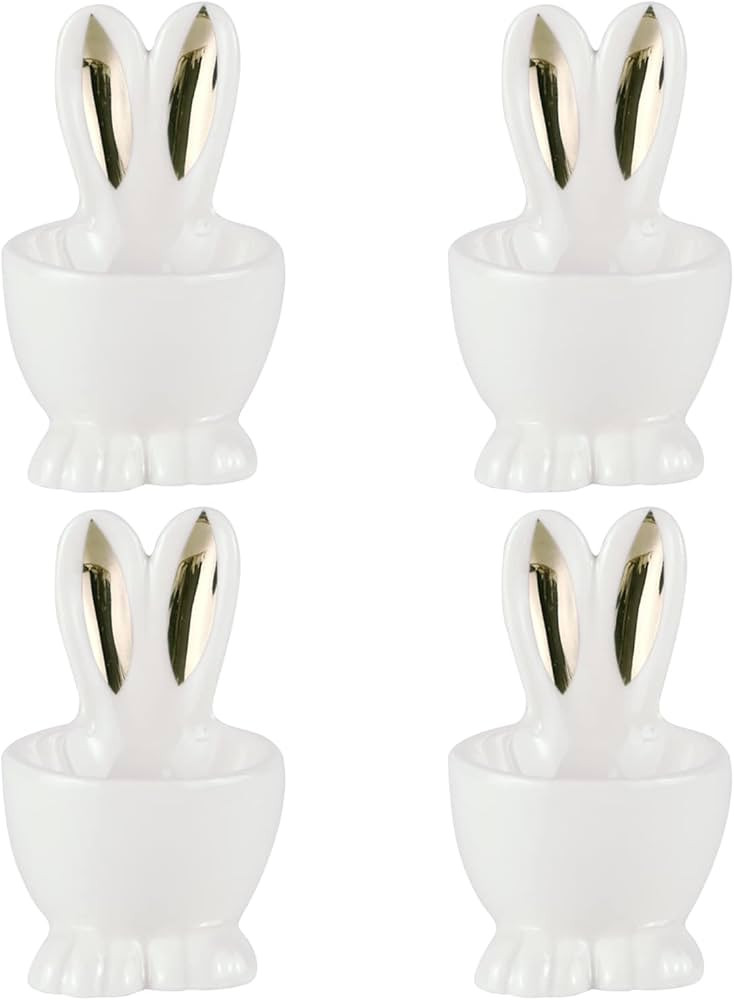 Easter Bunny Ears Shape Egg Holders- Set of 4 Ceramic Rabbit Egg Cups Gold Bunny Ear Design Egg H... | Amazon (CA)