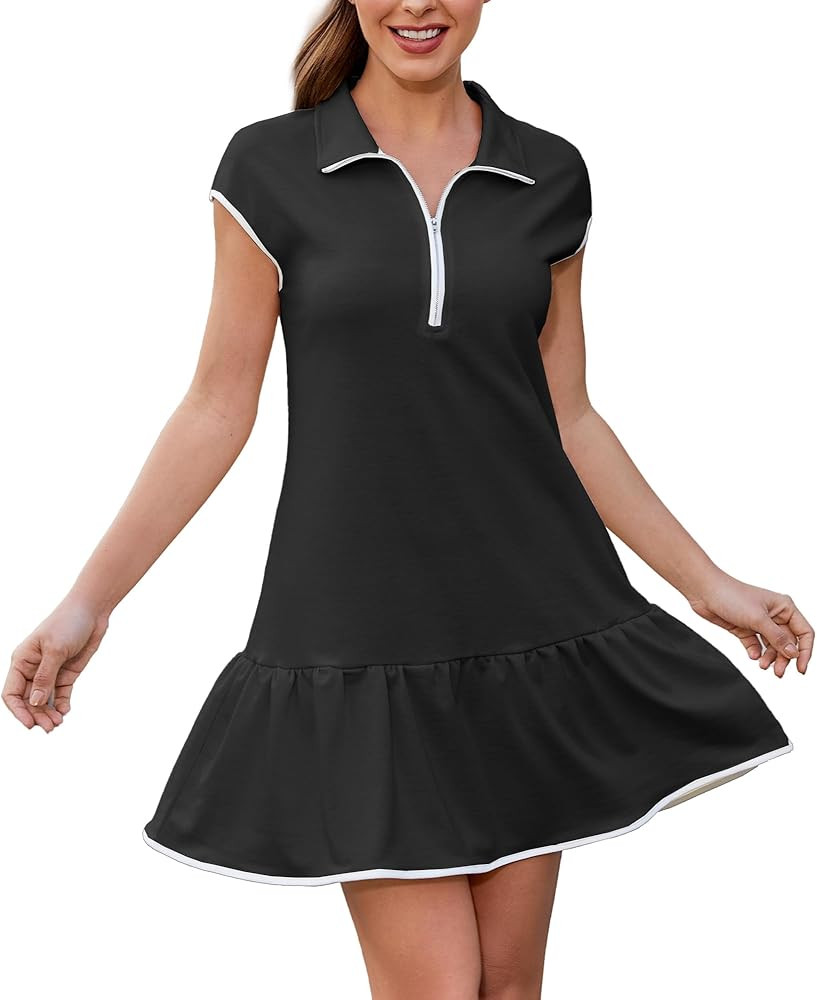 Maixang Women's Half Zip Casual Dress Spring Summer Patchwork Mini Dress Colorblock Cap Sleeve At... | Amazon (US)