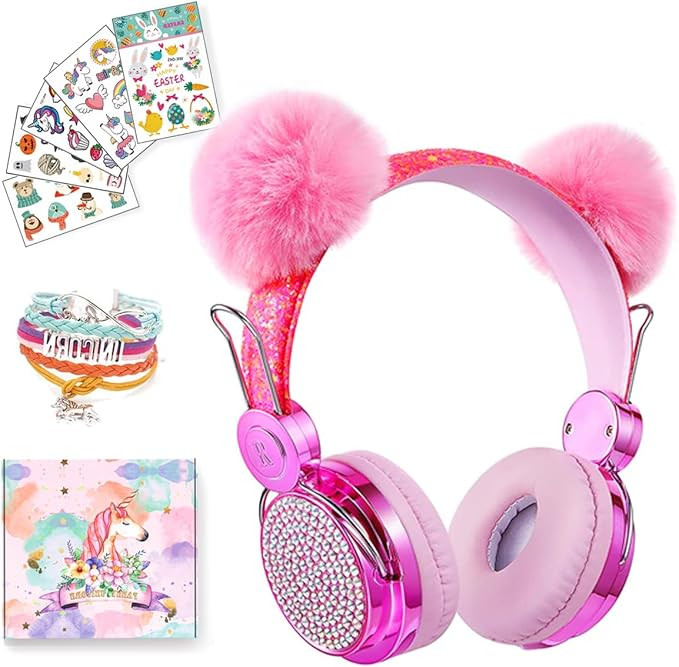 Unicorn Wireless Headphones for Kids,Cat Ear Bluetooth 5.0 Over Ear headphones with Microphone fo... | Amazon (US)