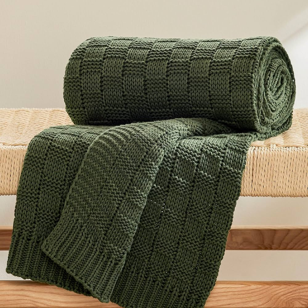 Bedsure 100% Cotton Knitted Throw Blanket for Couch, Checkered Chunky Knit Blanket for Summer, So... | Amazon (US)