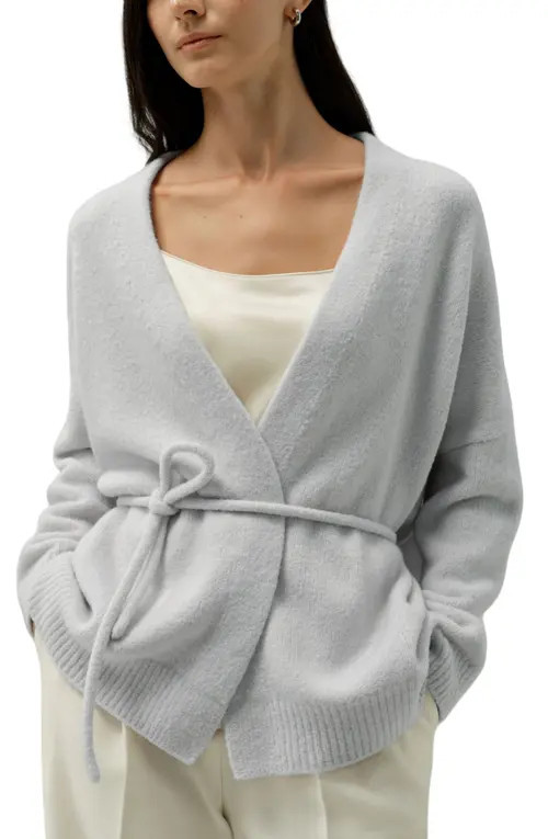 Lilysilk Bouclé Knit Silk-Cashmere Wrap Cardigan in Ice at Nordstrom, Size Small | Nordstrom