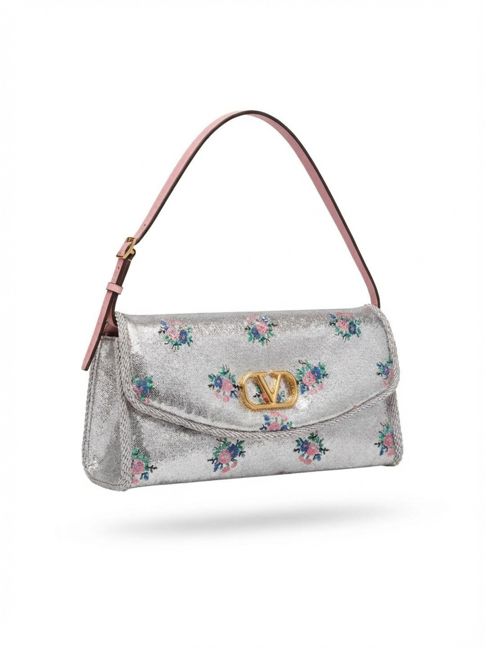 Valentino Garavani DeVain Small Shoulder Bag In Floral Jacquard Lurex Fabric | Senser US