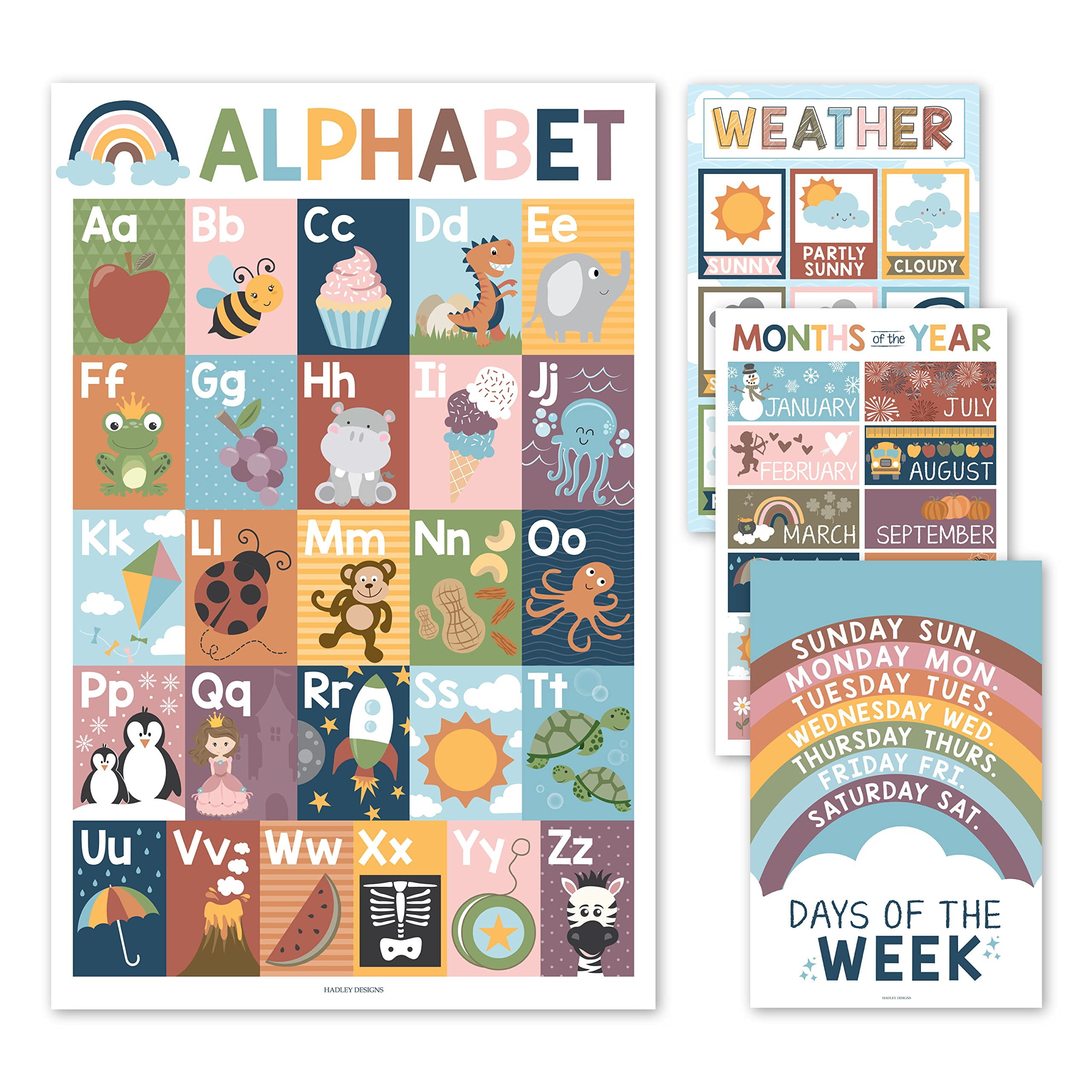 Hadley Designs 4 Alphabet, Months of the Year, Weather, Days of The Week Calendar For Kids, ABC C... | Amazon (US)