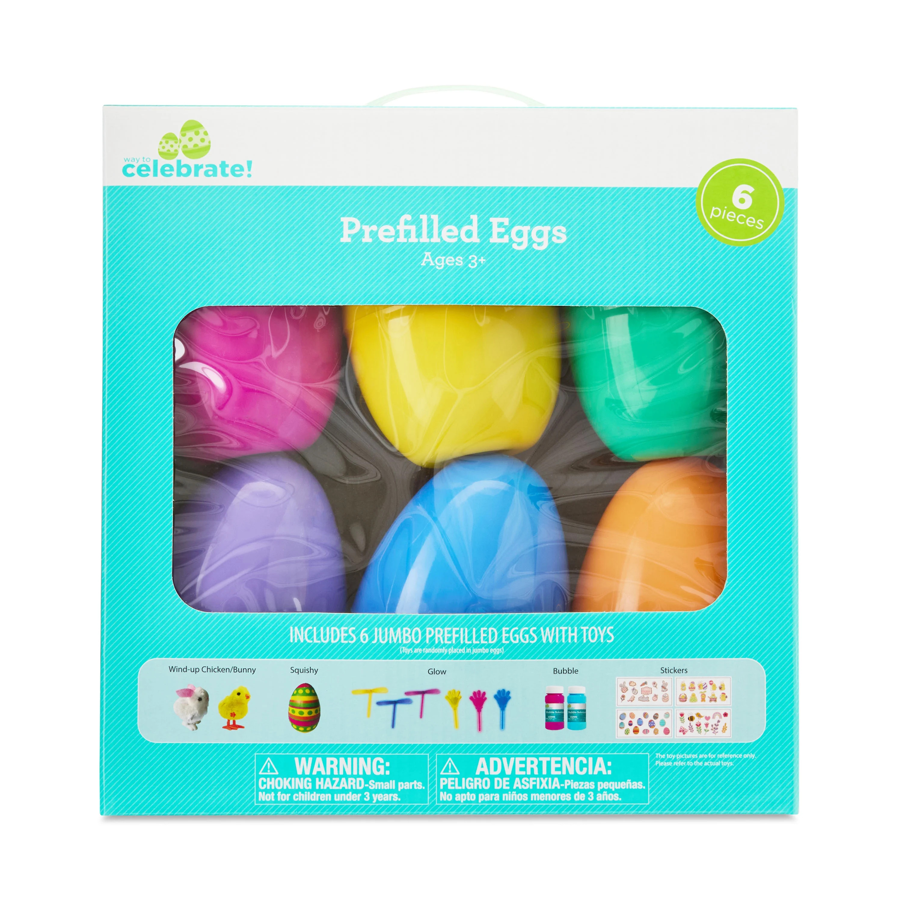 Multicolor Jumbo Prefilled Eggs, 6 Count, Easter by Way To Celebrate | Walmart (US)