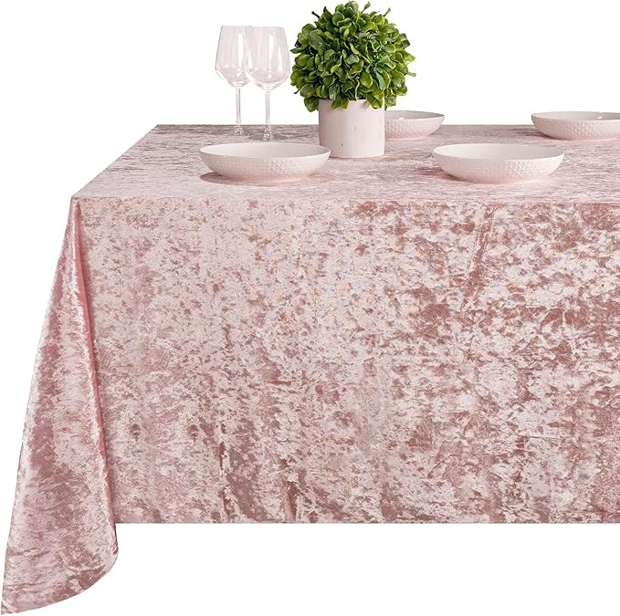 RCZ Décor Premium Velvet Tablecloth Pink | Washable Fabric | Wrinkle Resistant | 90” X 156” ... | Amazon (US)