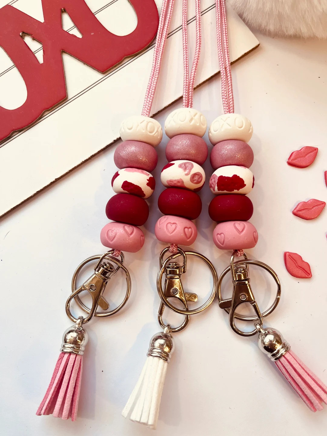 Valentines Lanyard, Valentines Teacher Lanyard, Polymer Clay Beaded Lanyard, V Day Gift for Teach... | Etsy (US)