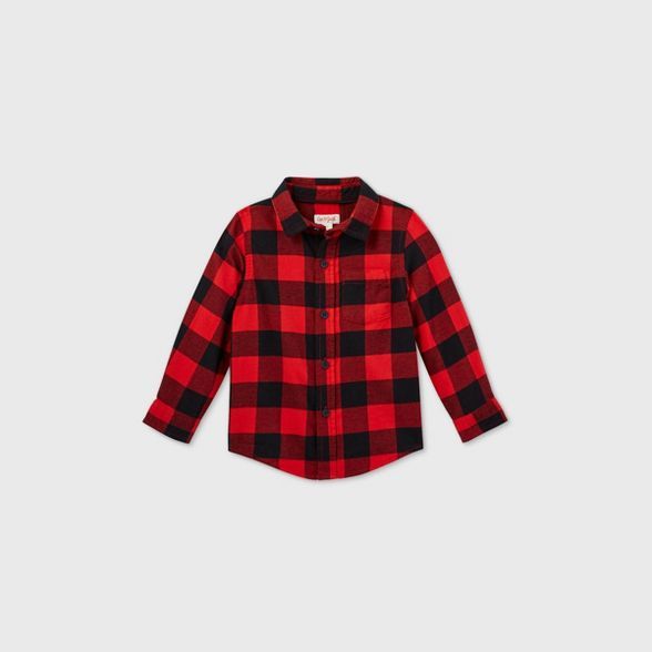 Toddler Boys' Buffalo Check Flannel Long Sleeve Button-Down Shirt - Cat & Jack™ Red | Target