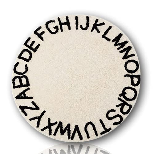 ABC Rug for Kids Room Circle Alphabet Nursery Rug for Baby Boy and Girl - Round Neutral Toddler Playroom Rug, Letter Learning Carpet(47", Black White) | Amazon (US)