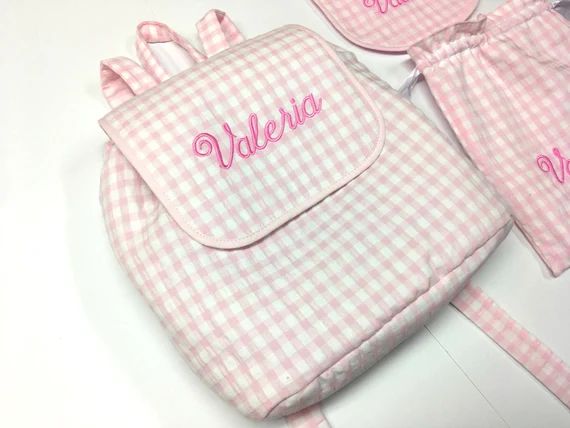 Pink Gingham Seersucker Backpack for Toddler Personalized - Etsy | Etsy (US)