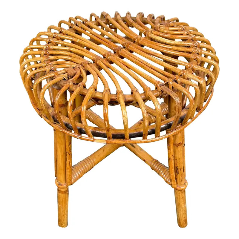 Mid-Century Modern Bamboo Rattan Stool, Italy, 1960s | Chairish