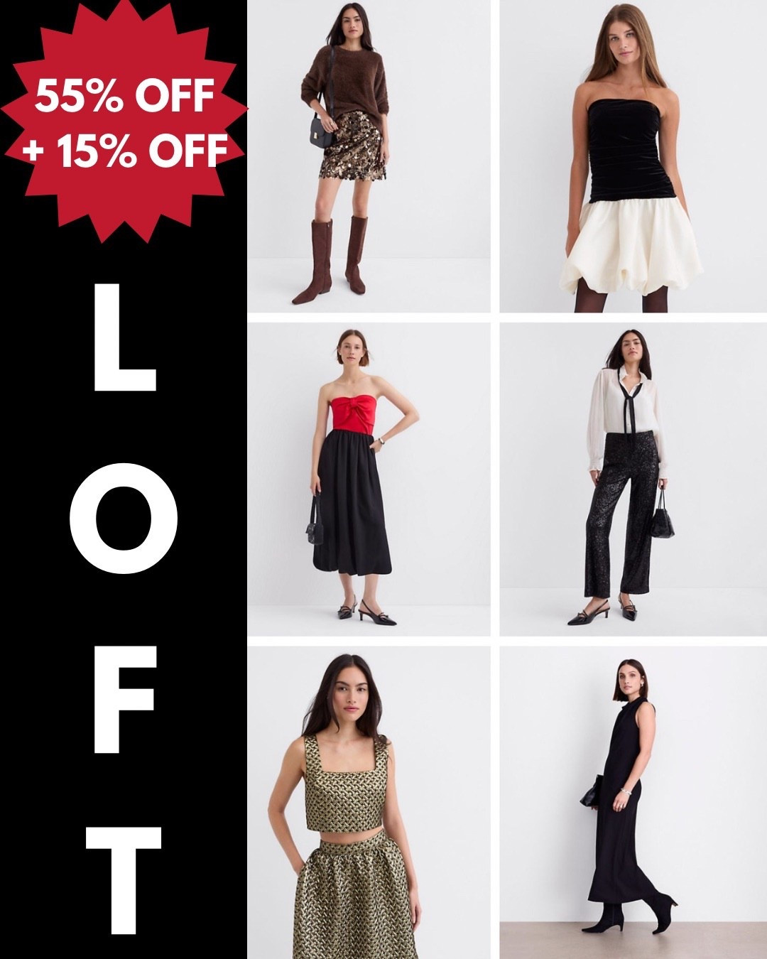 SALE at LOFT ‼️ SAVE 55% OFF Site Wide plus an additional 15% OFF !! 🛍️  FREE SHIPPING on every order!!  Click any product photo to Shop + SAVE!! Would be so appreciated 😍 Spice up your Party Frocks to ring in the New Year 🎉🎊

Workwear - Date Night - Office Outfit - Seasonal- Shoe Crush - Resort Wear - Dress - Dinner Date 
Fall Outfit- Travel - Boots - Cowboy 🤠 Western Wear - Business Casual- Lounge Sets - Pajamas- - Jackets - Denim Dress - Wedding Guest Dress - Christmas Outfit - Gift Guide - Loft - SALE ALERT 

Follow my LTK @fashionistanyc on the @shop.LTK app to view this post and get my exclusive app-only content!

#liketkit #LTKFindsUnder50 #LTKgrwm #LTKTravel #LTKdayinmylife #LTKSaleAlert #LTKWorkwear #LTKPetite #LTKSeasonal #LTKootd
@shop.ltk
https://liketk.it/5GerX