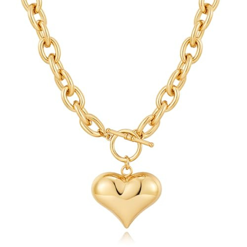 HESSAWELL Heart Pendant Necklace for Women Chunky Statement Gold Necklace for Women Charm Necklace | Amazon (US)