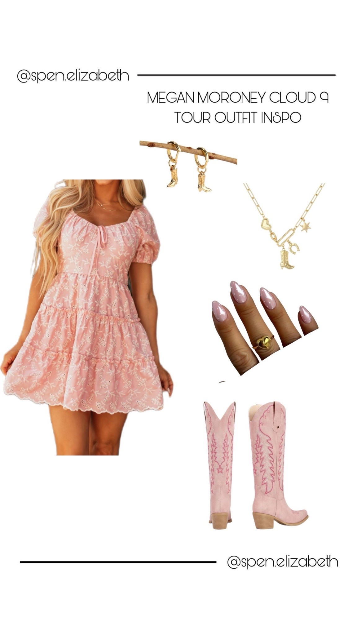 megan moroney cloud 9 tour concert outfit inspo!! 
dress- the impeccable pig 
boots- wetkiss 