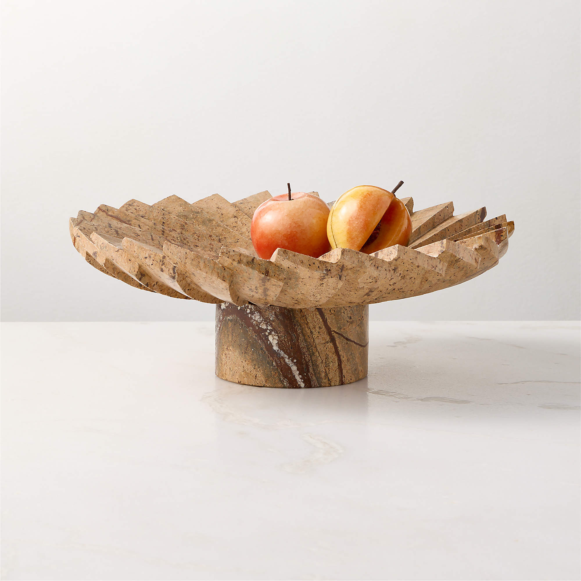 Blaide Stepped Fan Brown Marble Pedestal Decorative Bowl | CB2 | CB2