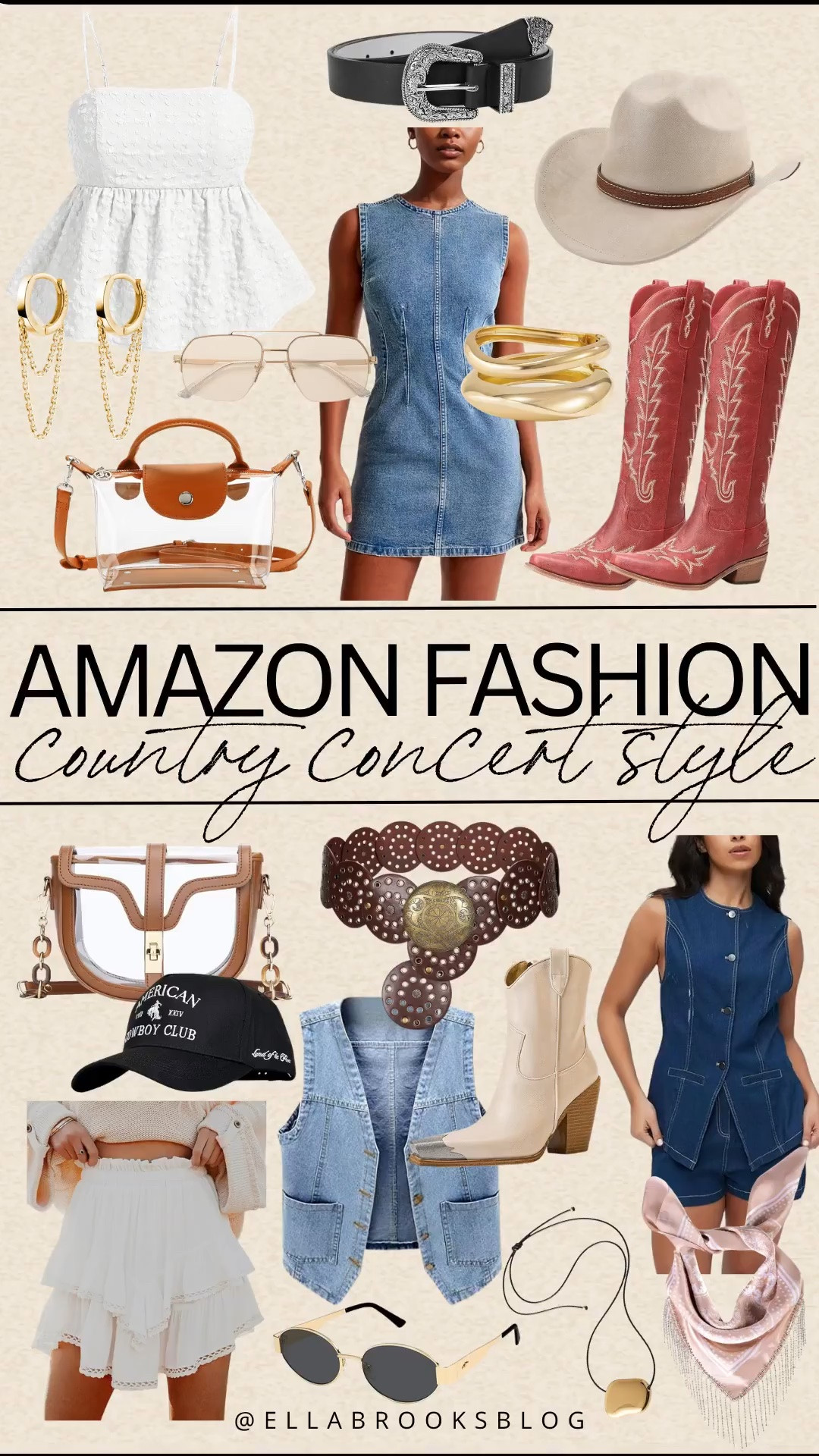Amazon country concert style!

Summerfashion, western style, Nashville style, summer concert, denim dress, stadium bag, western boots

#LTKootd #LTKSeasonal