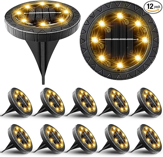 Solar Powered Ground lights 12 Pack,Waterproof LED Solar Lights Outdoor Solar Disk Lights Decorat... | Amazon (US)