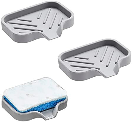 2 Pack Silicone Soap Drain Holder Sponge Holder for Sink Countertop Sink Organizer Tray with Drain S | Amazon (US)