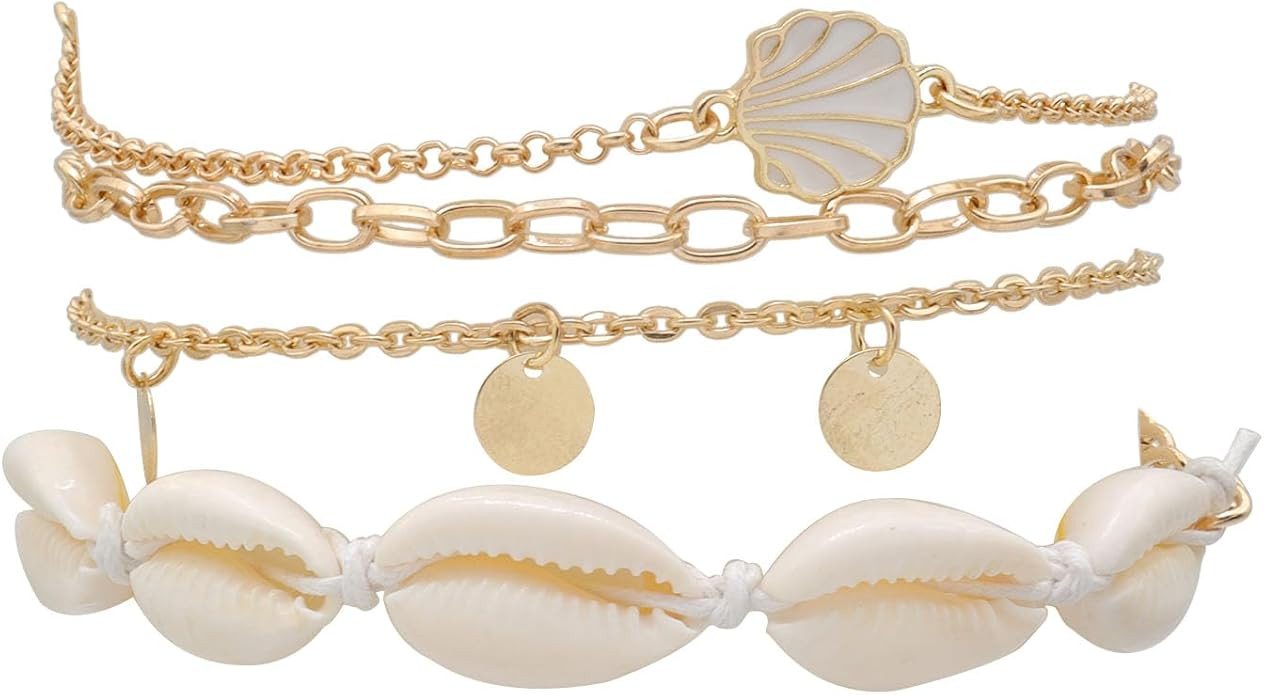 Rrdaily 4 Pcs Natural White Shell Anklet Set for Women,Handmade Adjustable Conch Anklet Set Beach... | Amazon (US)
