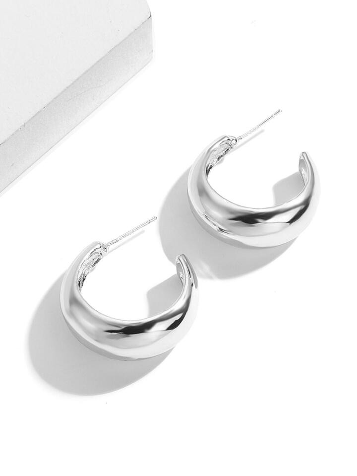 1 pair Chunky C Shape Silver Hoop Earrings for Women Stud Earrings Simple Elegant Earrings Jewelr... | SHEIN