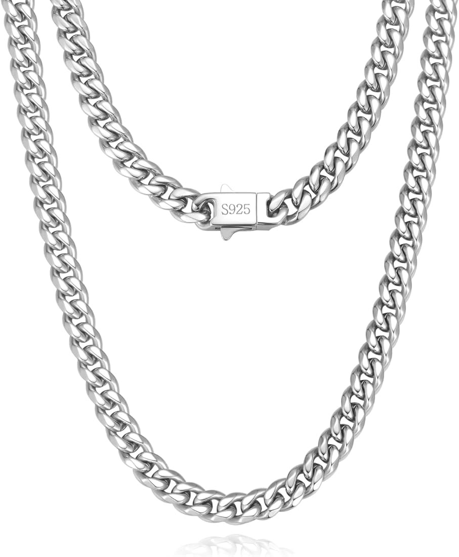 KRZ Silver Cuban Link Chain for Men 5mm Miami Chains for Men Stainless Steel Chains 925 Sterling ... | Amazon (US)