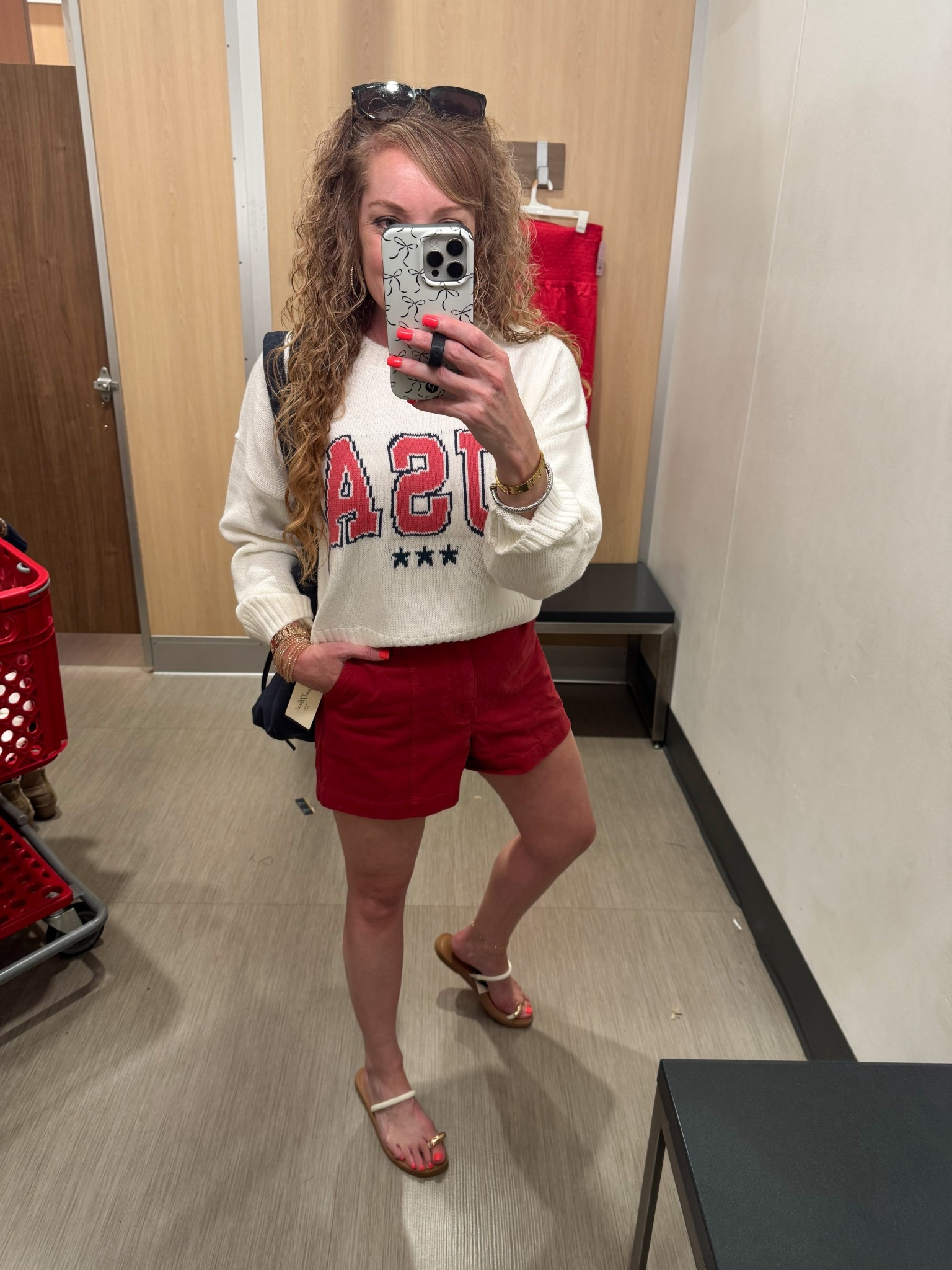 Target 🎯 4th of July outfit / America / USA outfit / flag sweater Sweater/ summer outfit 

USA sweater- size large
Shorts- size 6 (I sized up) 
Sandals- size 8, tts


#LTKFindsUnder50 #LTKOver40 #LTKSummerEdit