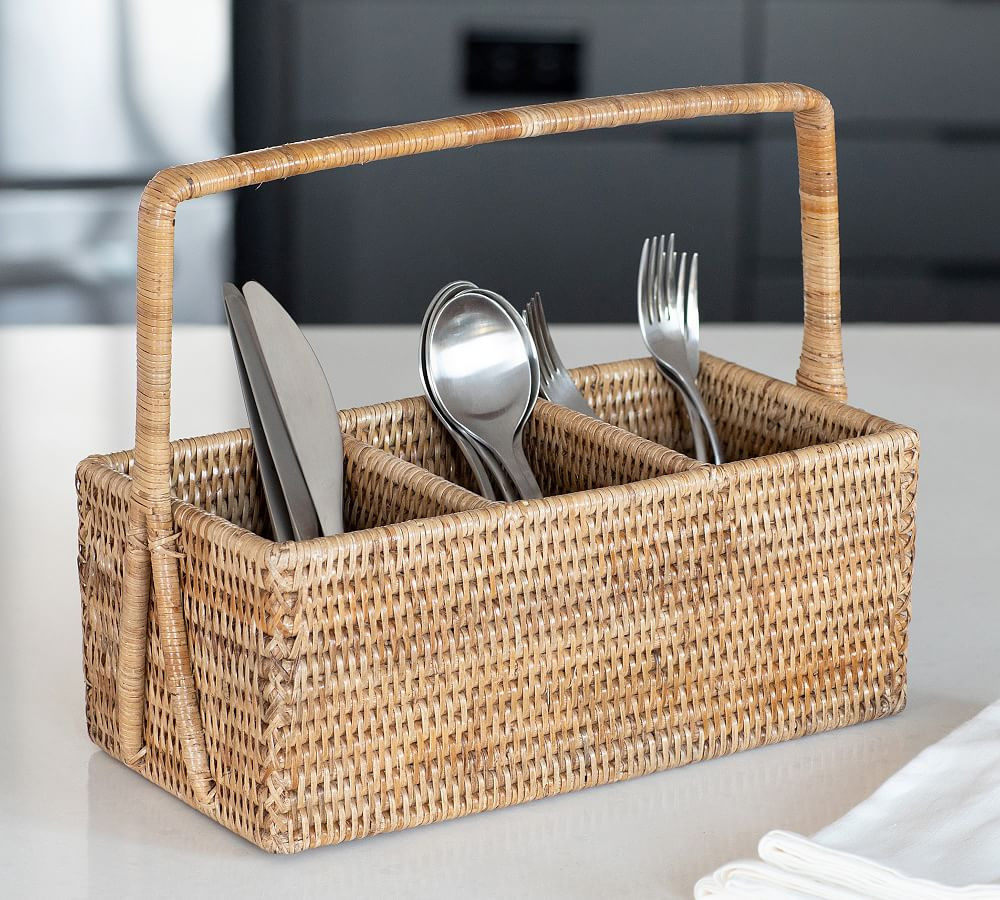 Tava Handwoven Rattan Rectangular Flatware Caddy | Pottery Barn (US)