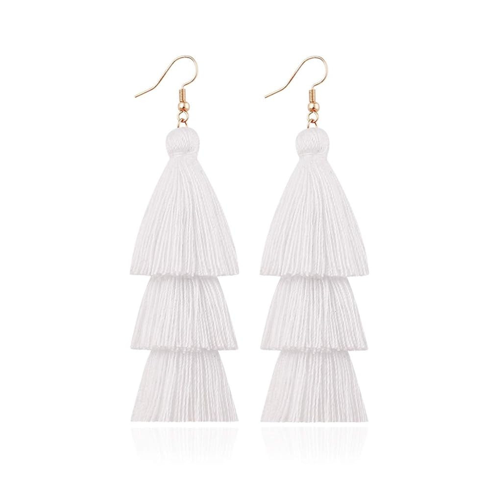Vintage Handwoven Long Tiered Thread Tassel Drop Earrings Tiered Long Fringe Dangle Earrings Retr... | Amazon (US)