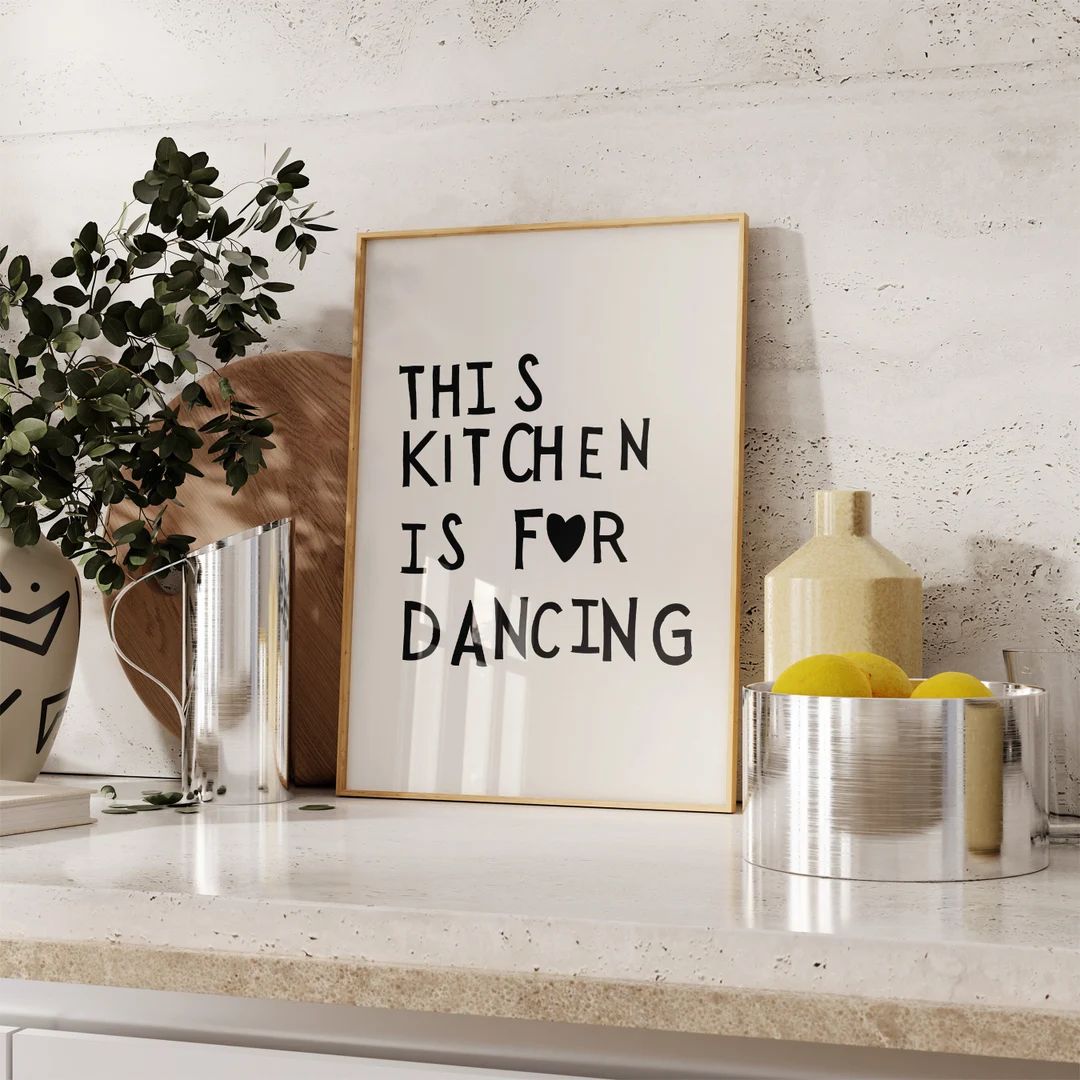 Aesthetic Kitchen Decor Cute Dance Art Black Kitchen Wall Art Print Minimalist Heart Print Trendy... | Etsy (US)
