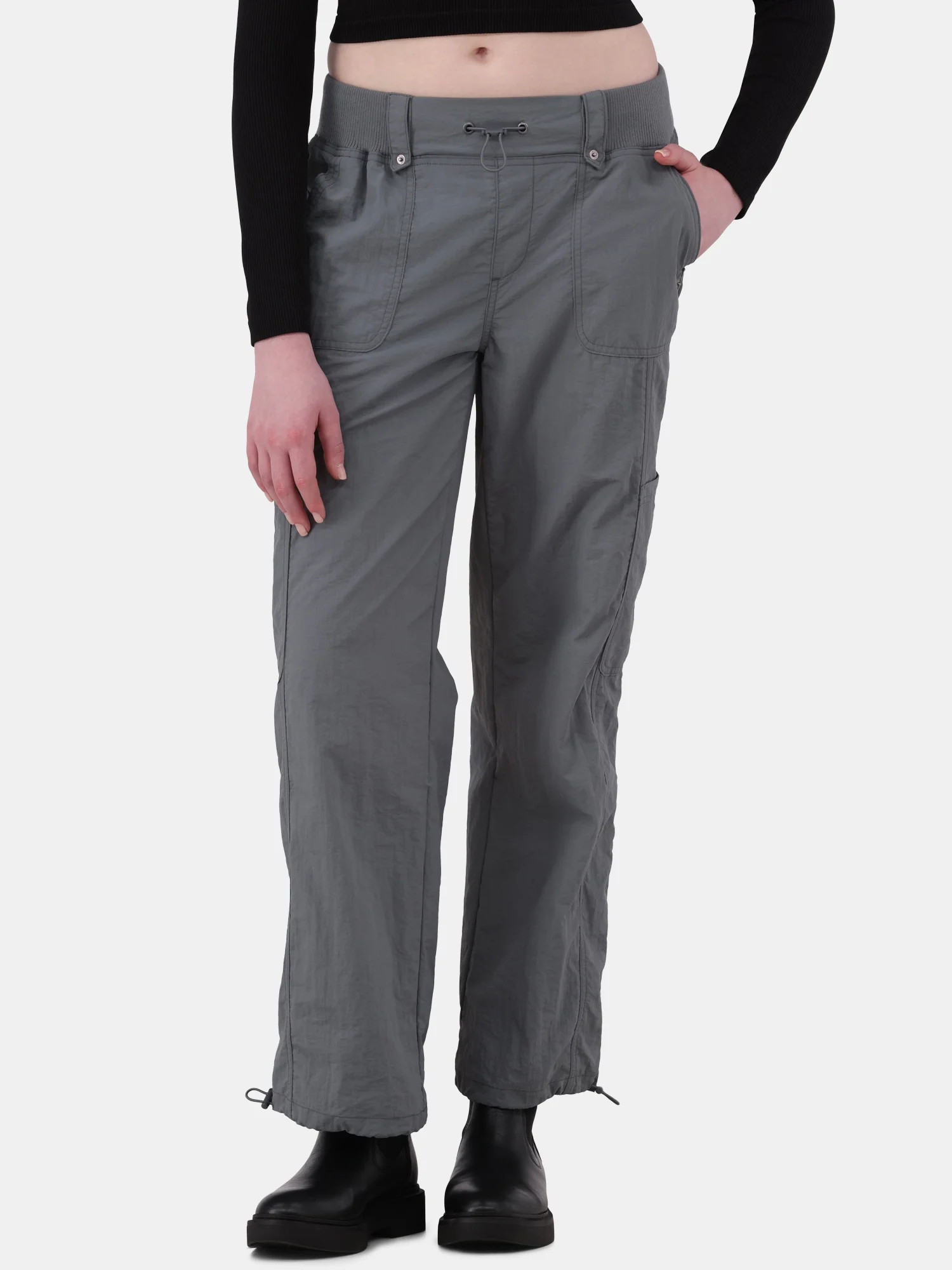 No Boundaries Rib-Waist Parachute Cargo Pants, 30” Inseam, Women's and Women's Plus | Walmart (US)