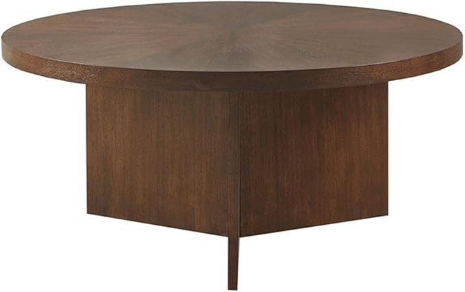 Martha Stewart Sadie Round Wood Coffee Table with Starburst Pattern Top Simple Pedestal Stand, Ci... | Amazon (US)